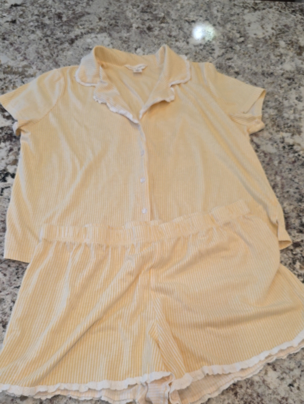 Laura Ashley Yellow Striped Short Sleeve Pajama Set